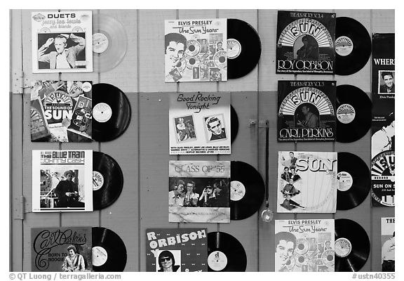 Historic vinyl records. Nashville, Tennessee, USA (black and white)