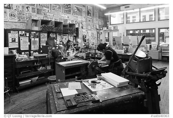 Hatch Show Print, one of the oldest poster shops in the country. Nashville, Tennessee, USA (black and white)