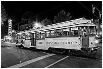 Main Street Trolley by night. Memphis, Tennessee, USA ( black and white)