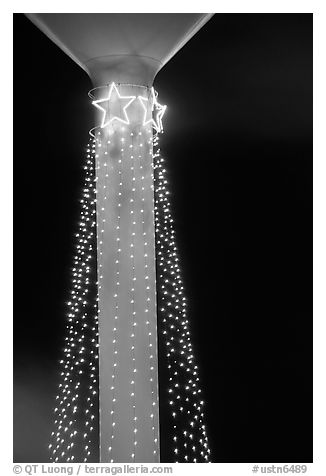 Christmas decorations on a water tower. Tennessee, USA