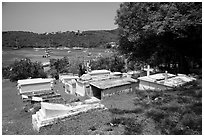 Cemetery overlooking harbor, Cruz Bay. Saint John, US Virgin Islands ( black and white)