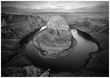 Horsehoe bend of the Colorado River, dawn. Arizona, USA (black and white)