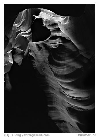 Slot canyon walls, Upper Antelope Canyon. USA (black and white)