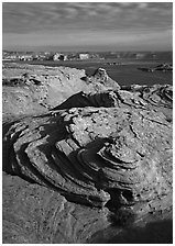 Rock Swirls and Lake Powell, Glen Canyon National Recreation Area, Arizona. USA (black and white)