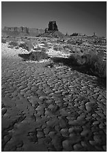 Clay pattern on floor and buttes in winter. USA ( black and white)