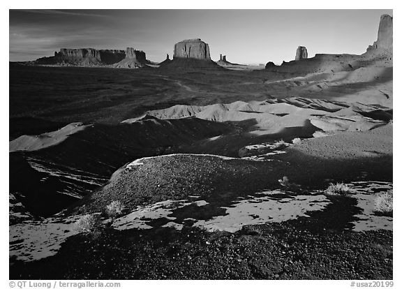 View from Ford point, late afternoon. Monument Valley Tribal Park, Navajo Nation, Arizona and Utah, USA (black and white)