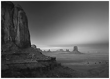 View from North Window at dusk. Monument Valley Tribal Park, Navajo Nation, Arizona and Utah, USA (black and white)