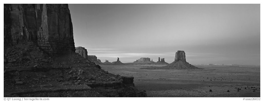 Monument Valley scenery at dusk. Monument Valley Tribal Park, Navajo Nation, Arizona and Utah, USA (black and white)