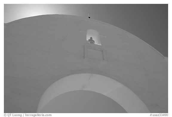Backlit whitewashed arch, San Xavier del Bac Mission. Tucson, Arizona, USA (black and white)