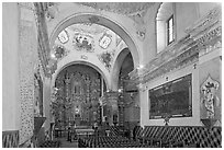 Chapel interior, San Xavier del Bac Mission. Tucson, Arizona, USA (black and white)