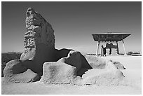 Hohokam ruins and the Great House, Casa Grande Ruins National Monument. Arizona, USA ( black and white)