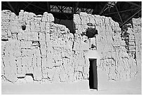 Detail of Hohokam great house, Casa Grande Ruins National Monument. Arizona, USA (black and white)