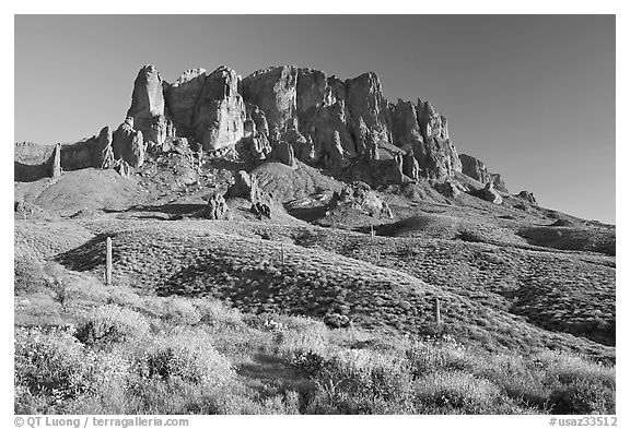 Superstition Mountains in spring, Lost Dutchman State Park, late afternoon. Arizona, USA