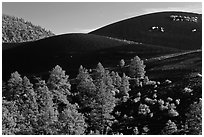 Volcanic landscape with cinder domes, Sunset Crater Volcano National Monument. Arizona, USA ( black and white)