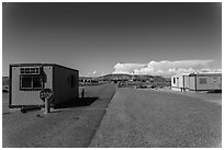 Mobile buildings at entrance. Four Corners Monument, Arizona, USA ( black and white)