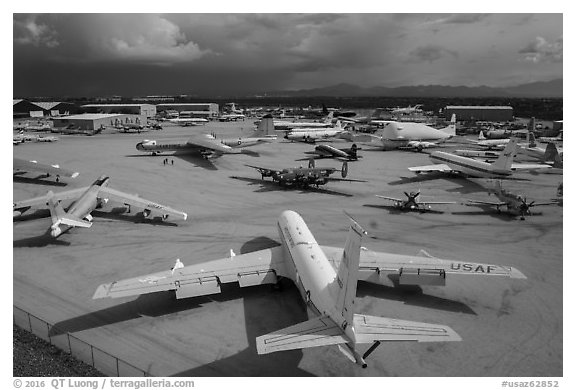 Aerial view of Pima Air and space museum. Tucson, Arizona, USA (black and white)