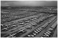 Aerial view of retired military aircraft. Tucson, Arizona, USA ( black and white)