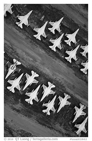 Aerial view of fighter jets. Tucson, Arizona, USA (black and white)