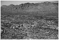 Aerial view of downtown Tucson and mountains. Tucson, Arizona, USA ( black and white)