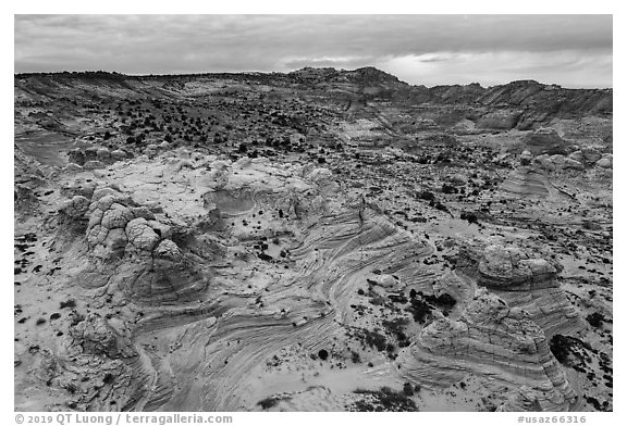 Aerial view of Coyotte Buttes South. Vermilion Cliffs National Monument, Arizona, USA (black and white)