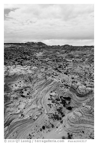Aerial view of Coyotte Buttes South. Vermilion Cliffs National Monument, Arizona, USA (black and white)