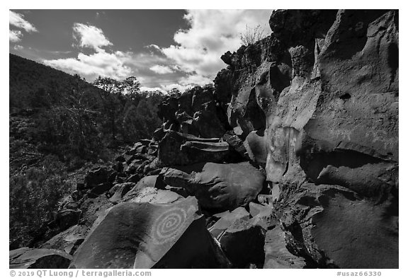 Nampaweap Petroglyph Site. Grand Canyon-Parashant National Monument, Arizona, USA (black and white)