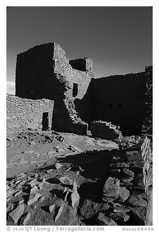 Wukoki Pueblo walls. Wupatki National Monument, Arizona, USA (black and white)