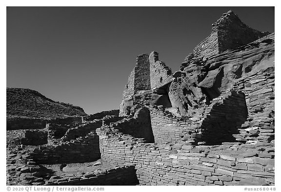 Wupatki ruin of red rock pueblo. Wupatki National Monument, Arizona, USA (black and white)