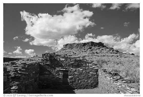 Citadel Pueblo and Citadel Sink. Wupatki National Monument, Arizona, USA (black and white)