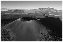 Aerial View of Sunset Crater and San Francisco Mountains. Sunset Crater Volcano National Monument, Arizona, USA ( black and white)