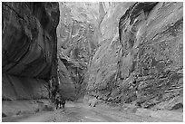 Group of backpackers in Paria Canyon. Vermilion Cliffs National Monument, Arizona, USA ( black and white)
