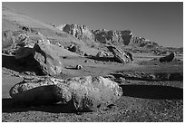 Boulders and Vermillion Cliffs. Vermilion Cliffs National Monument, Arizona, USA ( black and white)