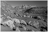 Rocks and cliffs near Cliffs Dwellers. Vermilion Cliffs National Monument, Arizona, USA ( black and white)