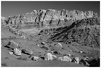 Rocks and Vermilion Cliffs. Vermilion Cliffs National Monument, Arizona, USA ( black and white)