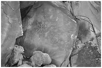 Rocks with numerous petroglyphs. Vermilion Cliffs National Monument, Arizona, USA ( black and white)