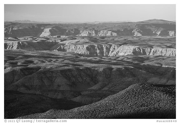 Pymn Canyon, Dansil Canyon, and Mount Dellenbaugh. Grand Canyon-Parashant National Monument, Arizona, USA (black and white)