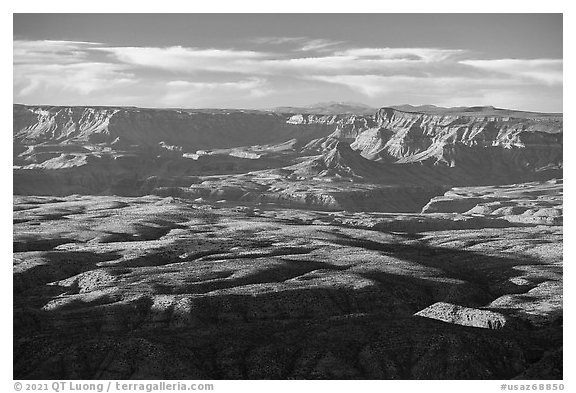 Dansill Canyon and Parashant Canyon from Mt Logan. Grand Canyon-Parashant National Monument, Arizona, USA (black and white)