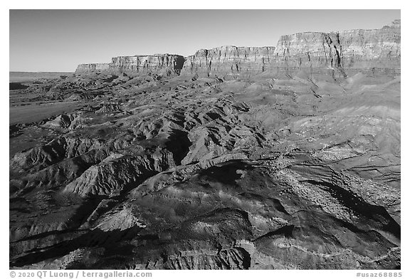 Aerial view of Vermillion Cliffs. Vermilion Cliffs National Monument, Arizona, USA (black and white)