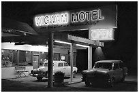 Motel with classic American cars, Holbrook. Arizona, USA (black and white)