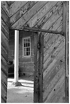 Wooden door of Winsor Castle. Pipe Spring National Monument, Arizona, USA ( black and white)