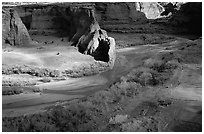 Canyon floor partly lit, seen from Tsegi Overlook. Canyon de Chelly  National Monument, Arizona, USA (black and white)