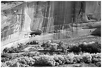 White House Anasazi ruins and wall with desert varnish. Canyon de Chelly  National Monument, Arizona, USA ( black and white)