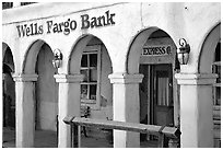Arcades of Wells Fargo Bank, Old Tucson Studios. Tucson, Arizona, USA (black and white)