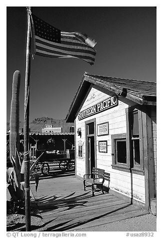 Railroad station, Old Tucson Studios. Tucson, Arizona, USA (black and white)