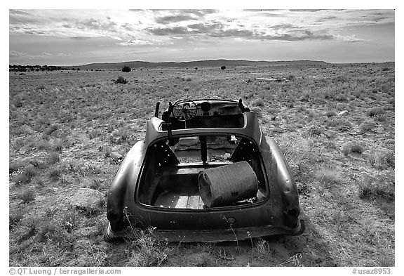 Car wreck. Arizona, USA (black and white)