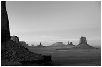 Buttes and Mesas from North Window, dusk. Monument Valley Tribal Park, Navajo Nation, Arizona and Utah, USA (black and white)