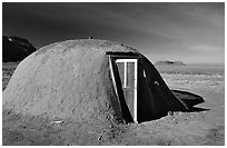 Hogan. Monument Valley Tribal Park, Navajo Nation, Arizona and Utah, USA (black and white)