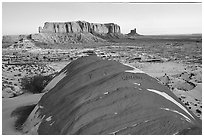 Snowy sunrise. Monument Valley Tribal Park, Navajo Nation, Arizona and Utah, USA (black and white)
