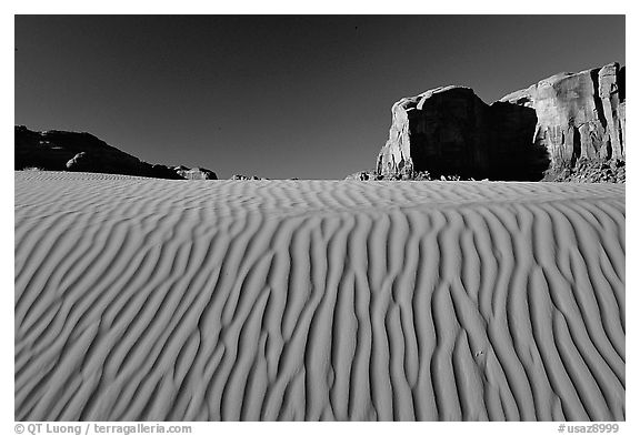 Ripples and mesas. Monument Valley Tribal Park, Navajo Nation, Arizona and Utah, USA (black and white)