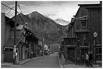 Street with old wooden buildings. Telluride, Colorado, USA ( black and white)